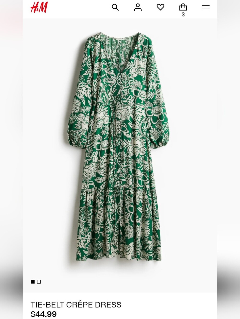 🌿 H&M XS Crepe Dress Green & White Floral Botanical SOLD OUT 🌿